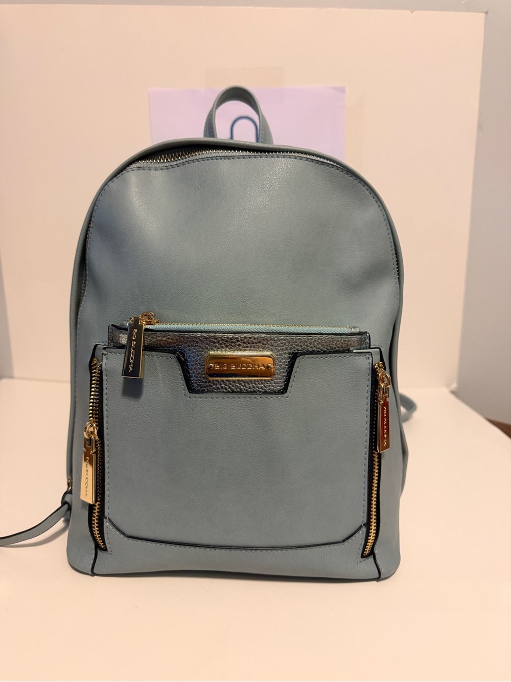Big Buddha Powder Blue Backpack with Gold Hardware